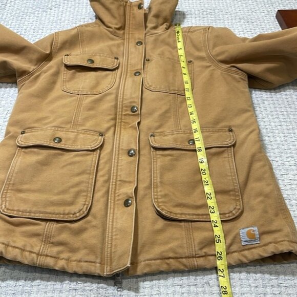 Women’s Carhartt Utility Barn Coat Lined Fleece Collar Tan Size Small (4-6) - Picture 12 of 16